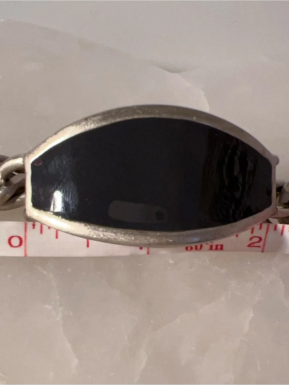 LOFT dark grey silver chunky toggle ID bracelet with Black oval centerpiece